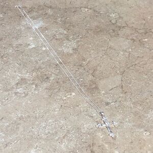 Silver and White Christian Cross Chain Necklace